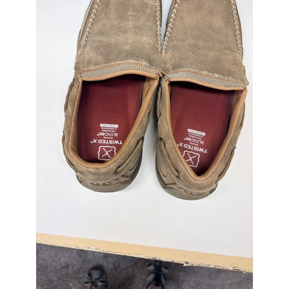 Twisted X Mens 10M Slip On Moc Soft Toe Bomber Leather Loafers MDMS002 Brown